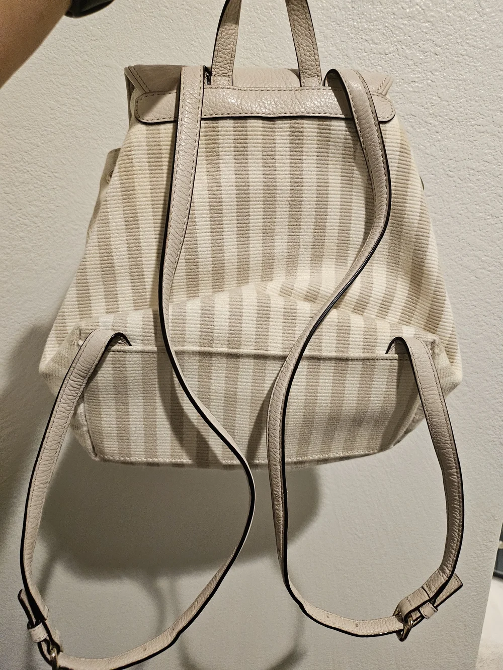 kate spade Striped Beige and Cream Drawstring Backpack